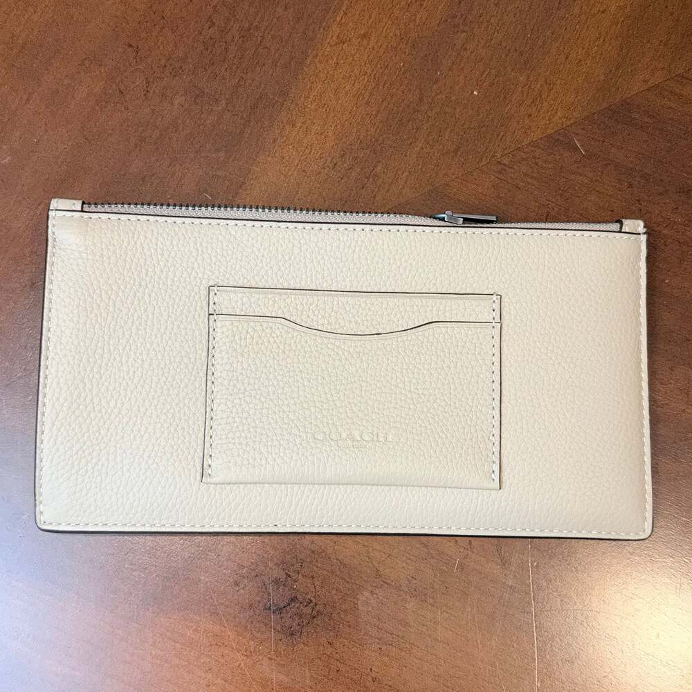 Coach Corner Zip Leather Wristlet in Chalk White